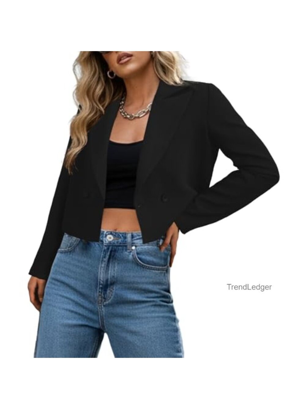 Women's Double-Breasted Cropped Blazer Long Sleeve Business Casual
